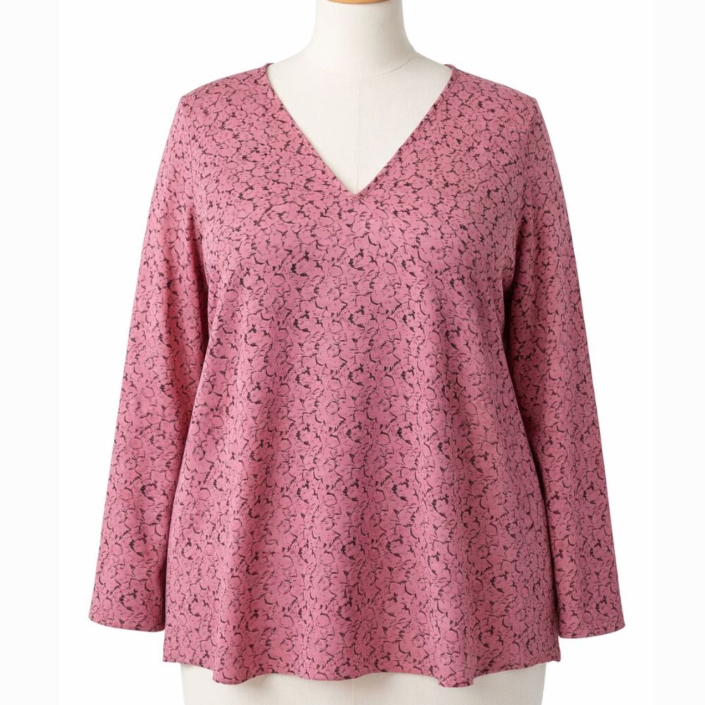Nordstrom Plus Size 3X Pink Floral V Neck Long Sleeve Blouse Tunic Top NWT